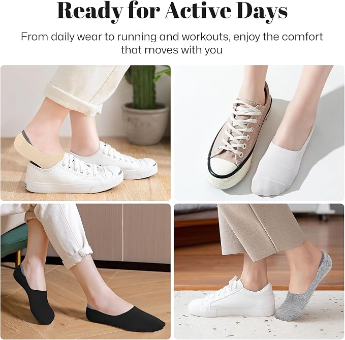 Wernies No Show Socks Women Low Cut Ankle Socks Non Slip 4/8 Pairs