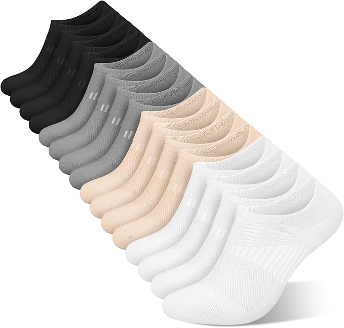 wernies No Show Socks Womens 8 Pairs, Ankle Non Slip Low Short Invisible Socks