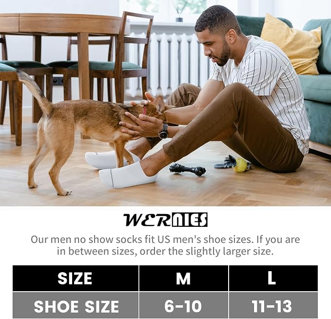 wernies 10 Pairs No Show Socks Men Low Cut Ankle Socks with Non Slip Grip