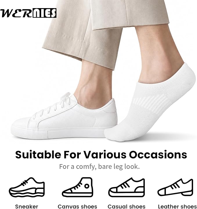 wernies No Show Socks Womens 8 Pairs, Ankle Non Slip Low Short Invisible Socks