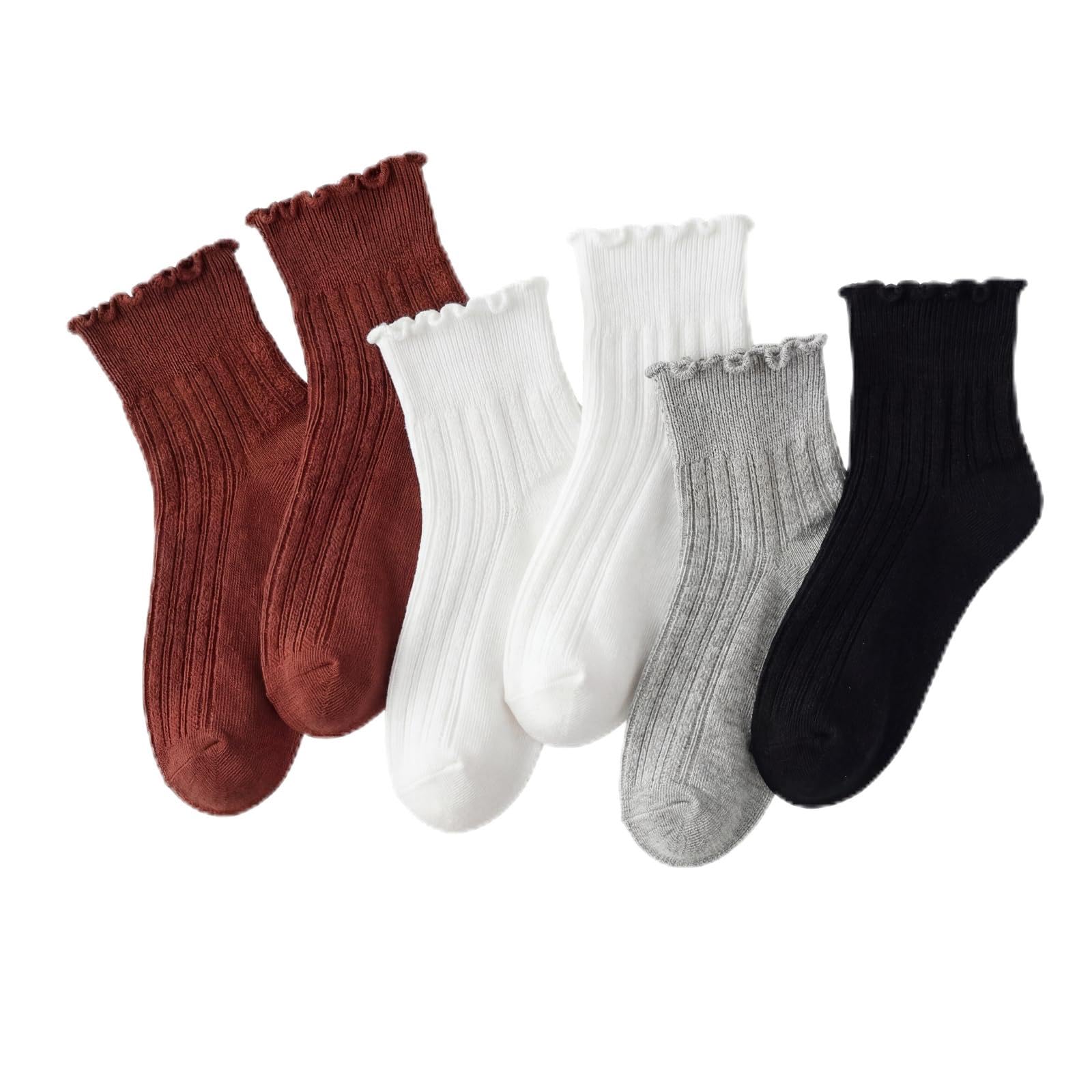 wernies White Ruffle Socks Womens 6 Pairs, Cute Ankle Frilly Crew Socks