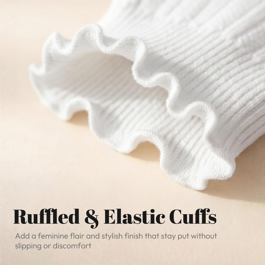 wernies White Ruffle Socks Womens 6 Pairs, Cute Ankle Frilly Crew Socks